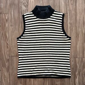 Y2K Metallic Sleeveless Silk Mock Neck Slim Fit Striped Size S